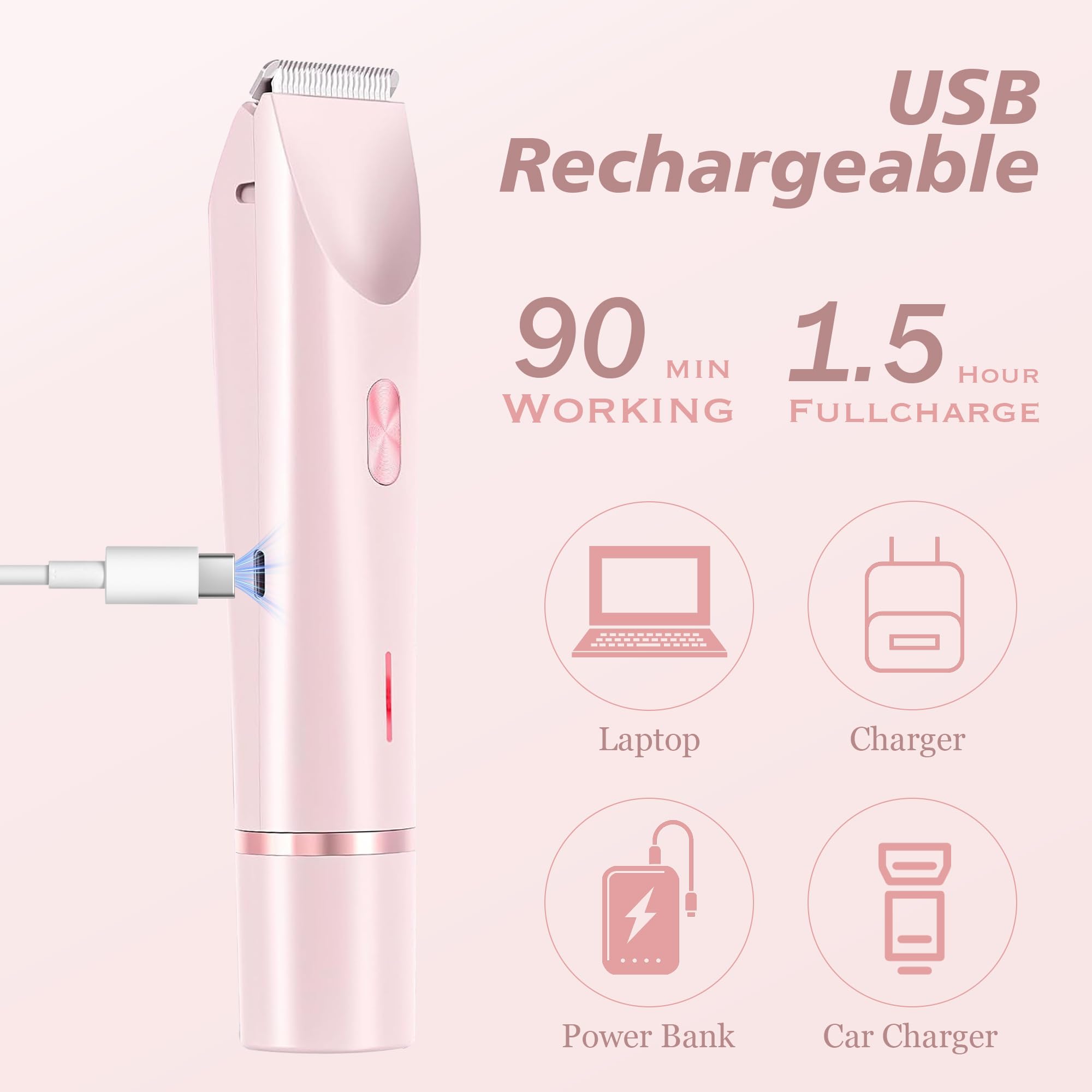 Bokynu 2-in-1 Women's Electric Shaver, Waterproof Cordless Bikini Trimmer & Body Razor, Dual Head Pain-Free Design, Pink Galaxy (2025)