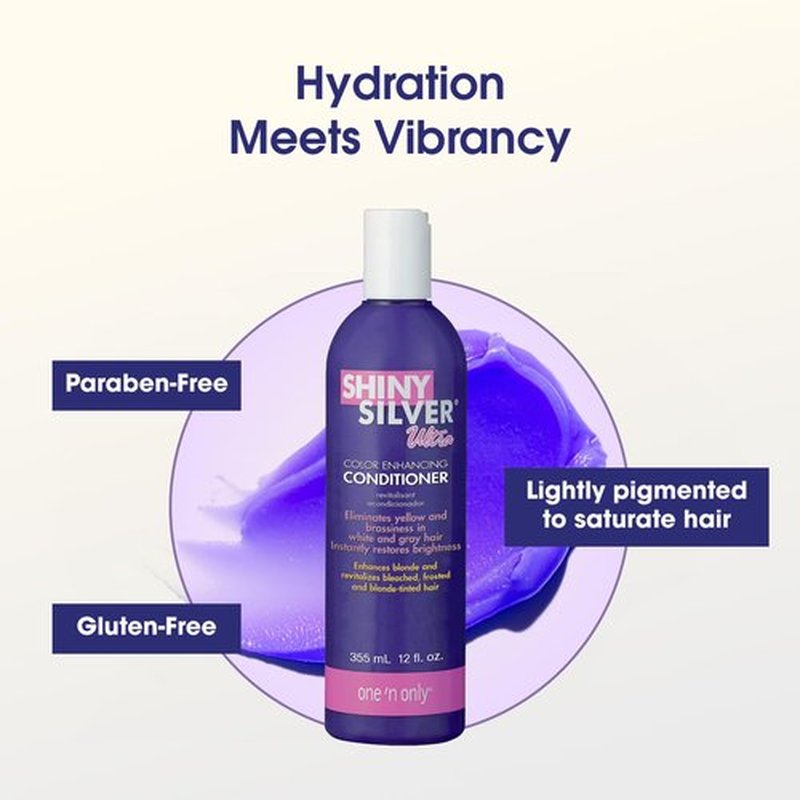 One 'n Only Shiny Silver Conditioner - Purple Formula to Neutralize Yellow Tones | Restores Shine & Moisture (12 oz)