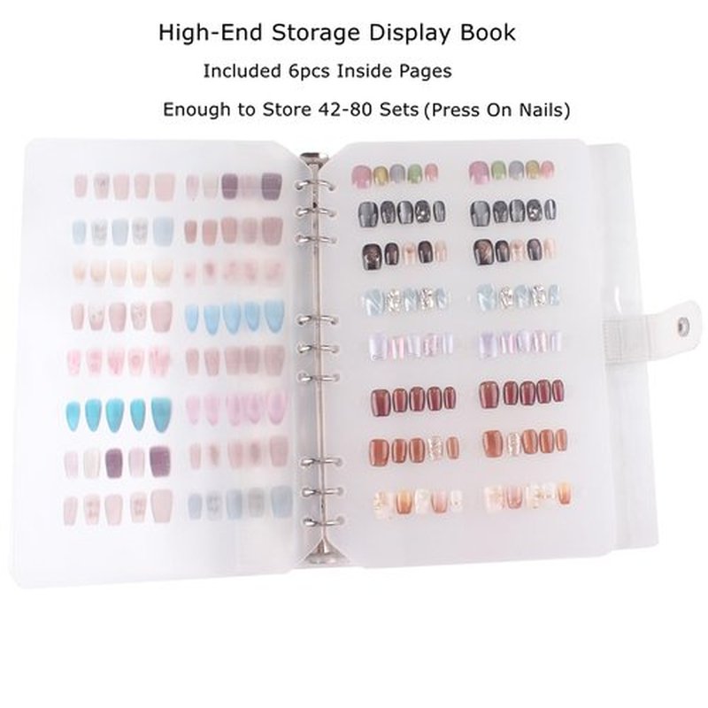 MZCMSL 1pc Press On Nail Organizer, Nail Storage Display Packaging with PU Leather, Included 6pcs Inside Pages and 4 Sheets(120pcs) Adhesive Double Sided Tapes (PVC+PU Leather)