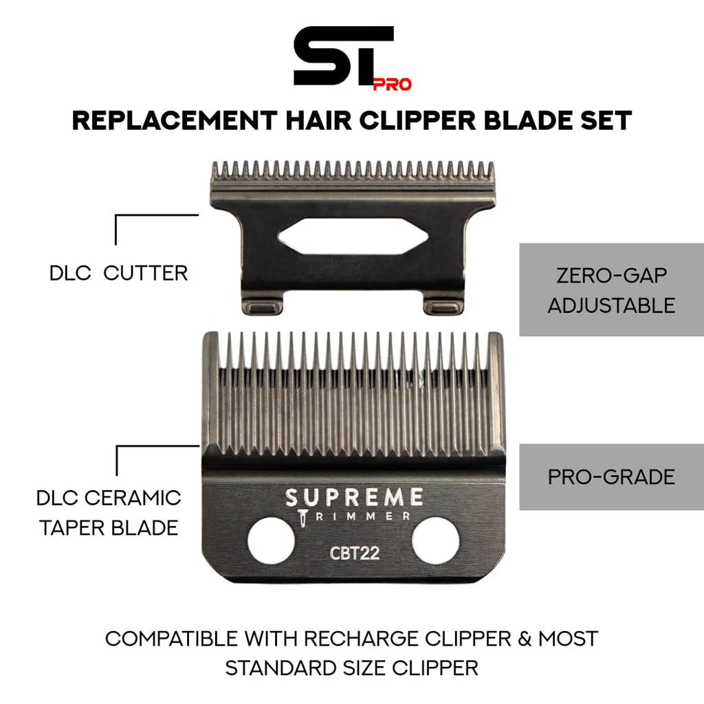 Supreme Trimmer DLC Coated Steel Replacement Blade CBT22 | Taper Blade for Recharge Clipper & Most Hair Clippers