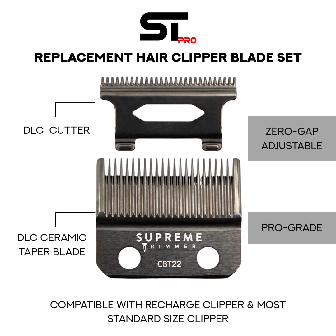 Supreme Trimmer DLC Coated Steel Replacement Blade CBT22 | Taper Blade for Recharge Clipper & Most Hair Clippers
