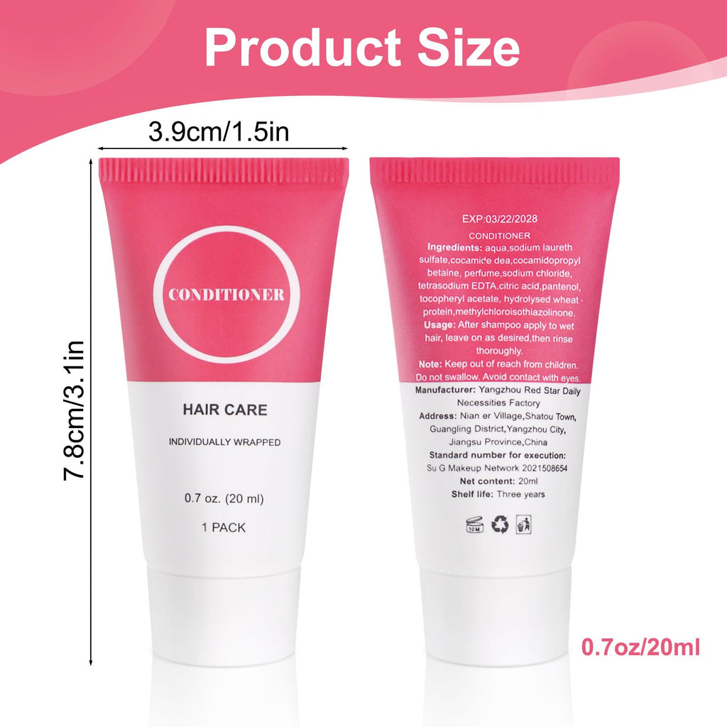 Travel Size Conditioner in Bulk Individually Wrapped Mini Hair Sample Trial Conditioner for Men Women Essential Toiletries Amenities for Hotel Guests Shelter/Homeless/Nursing/Charity 0.7oz (10 Pack)