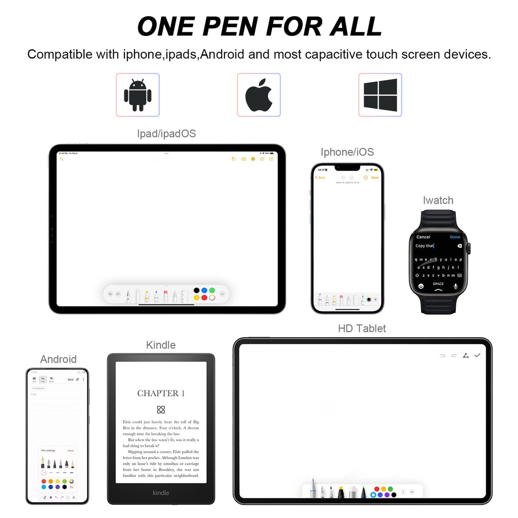 ELZO Stylus Pens for Touch Screen, 2 in 1 Universal Stylus, High Sensitivity Surface Pen with Extra 6 Tips, for All Tablet Touch Screens iPhone iPad Pro Android Tablets Chromebook