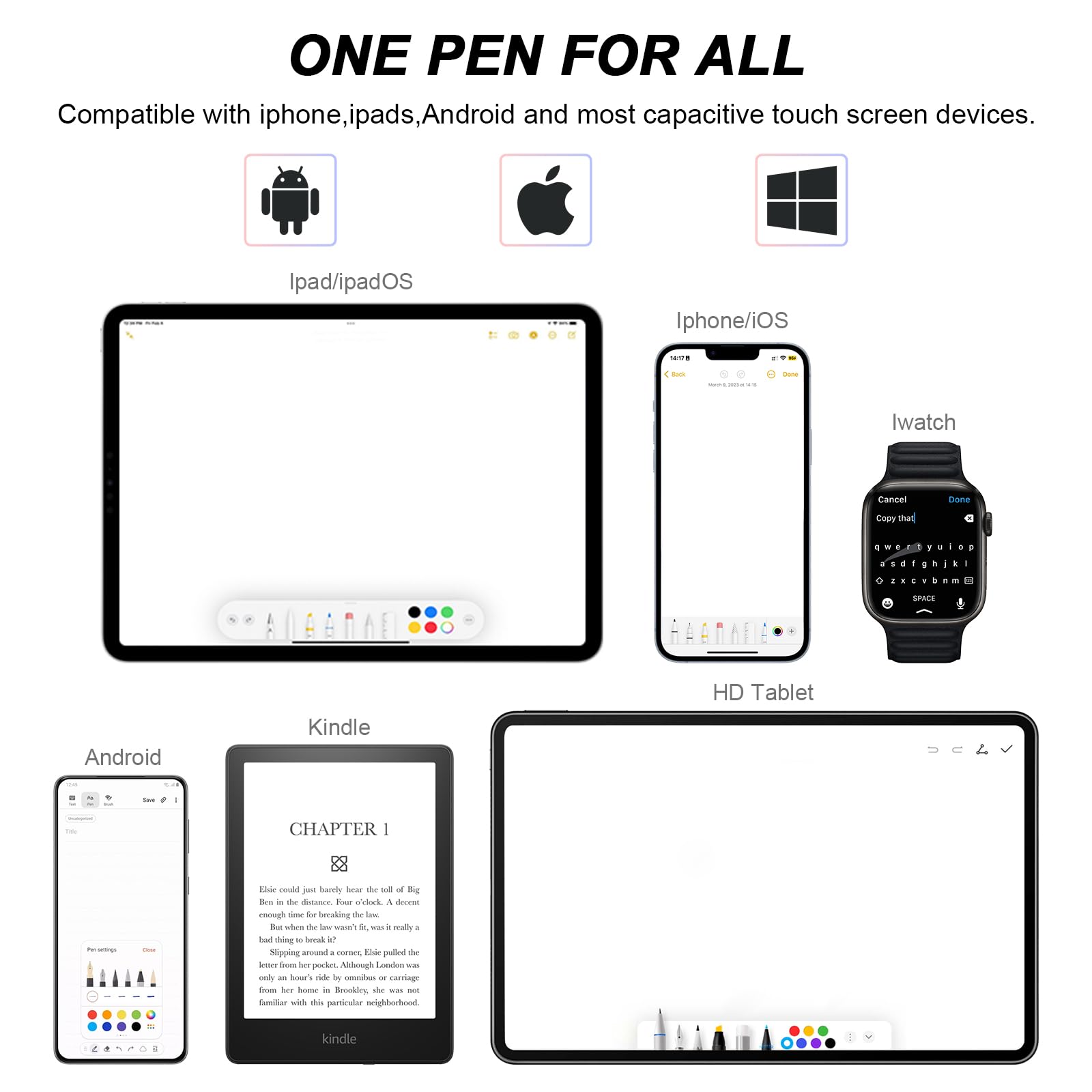 ELZO Stylus Pens for Touch Screen, 2 in 1 Universal Stylus, High Sensitivity Surface Pen with Extra 6 Tips, for All Tablet Touch Screens iPhone iPad Pro Android Tablets Chromebook