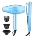 Flat Iron and Blow Bryer Set, 2200W AC Motor Fast Drying Low Noise Ionic Hair Dryer with Diffuser Nozzle Concentrator Comb for Women Curly Straight Hair, Titanium Hair Straightener and Curler 2 in1