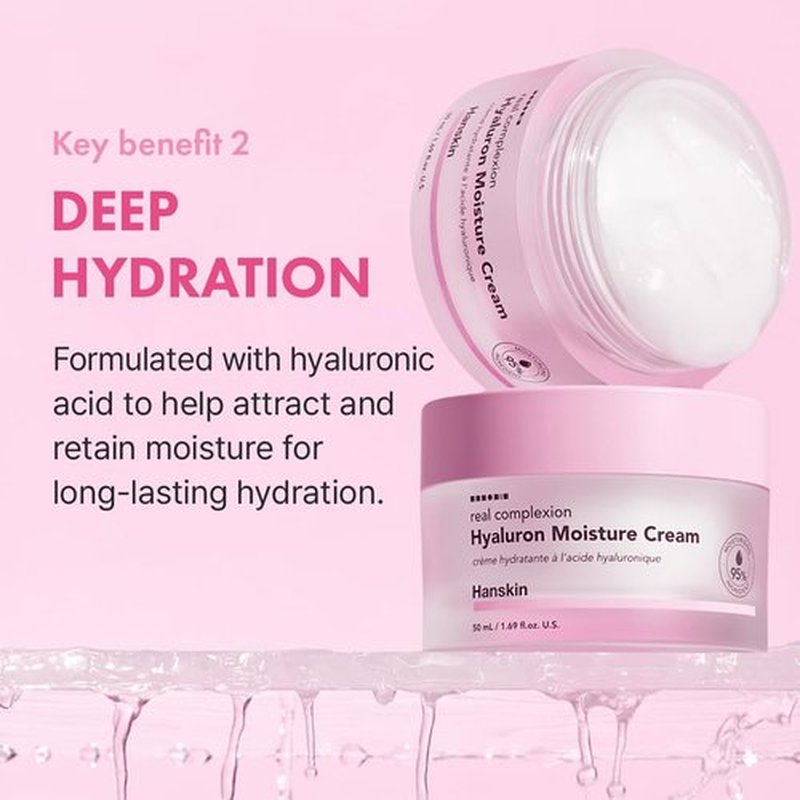 Hanskin Hyaluron Moisture Cream - Hydrating Korean Cream for Glass Skin | Lightweight Formula with Hyaluronic Acid, Niacinamide & Vitamin E | Ideal for Sensitive & Dry Skin (1.69 fl oz)