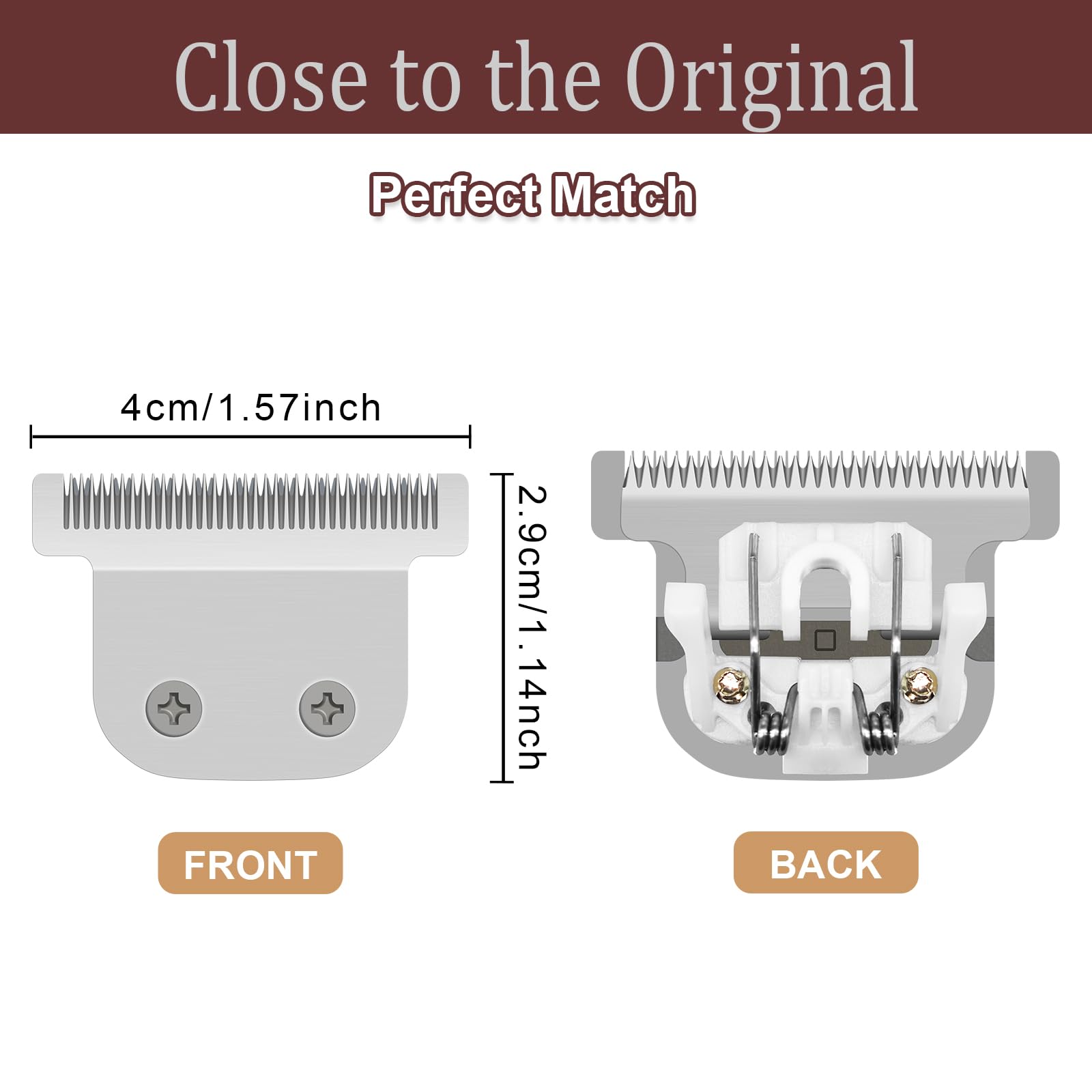 40mm Replacement Detachable Stainless Steel T Blade（02144 ）, Compatible with Wahl All in One Lithium Ion Trimmer 9864/9864SS/9686/9818A/9854L/9876L/9854 /WSS3L/SS2L etc. (Silver 2 Pack)