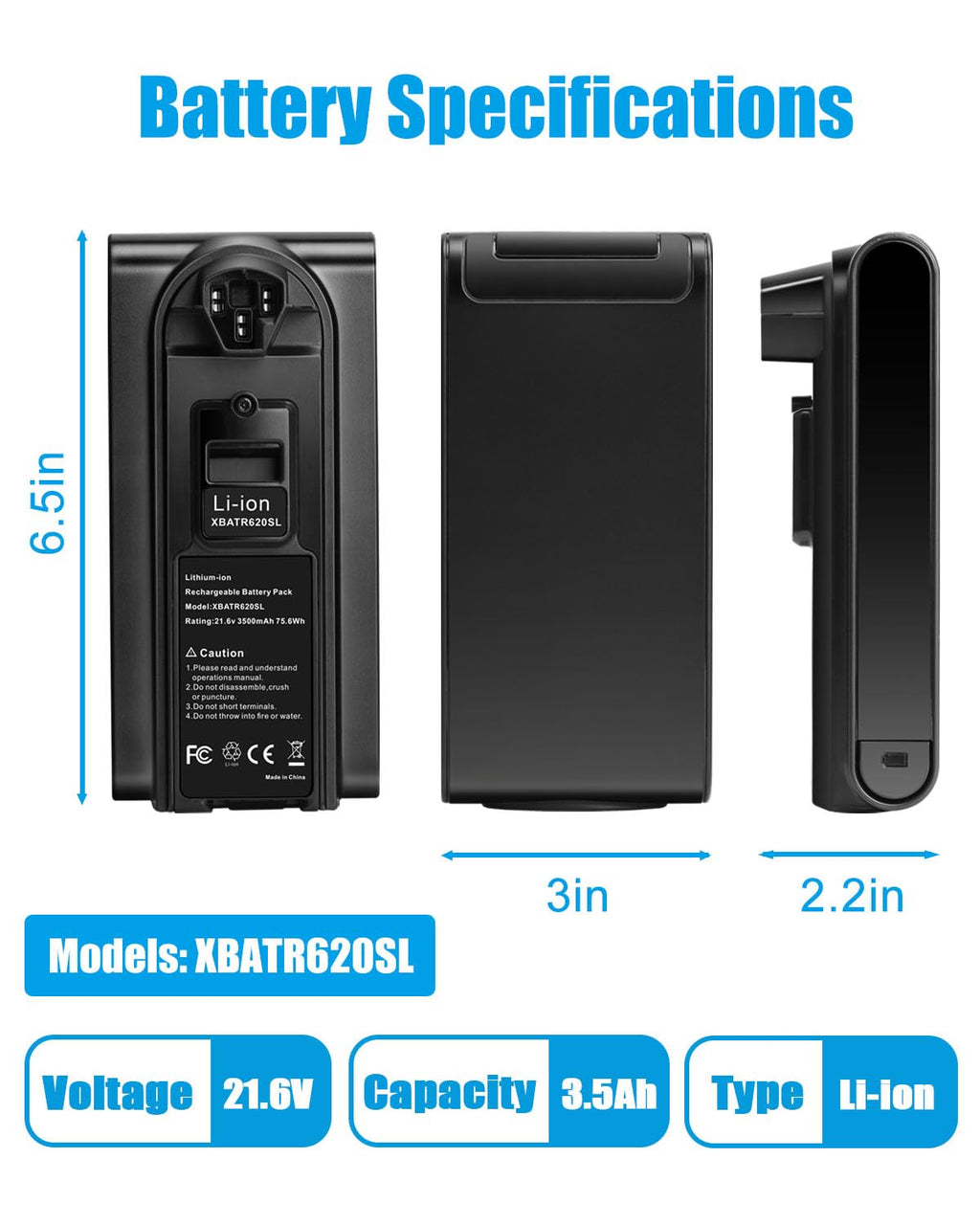 Ziment 21.6V Battery Replacement for Shark XBATR620SL Vacuum Battery