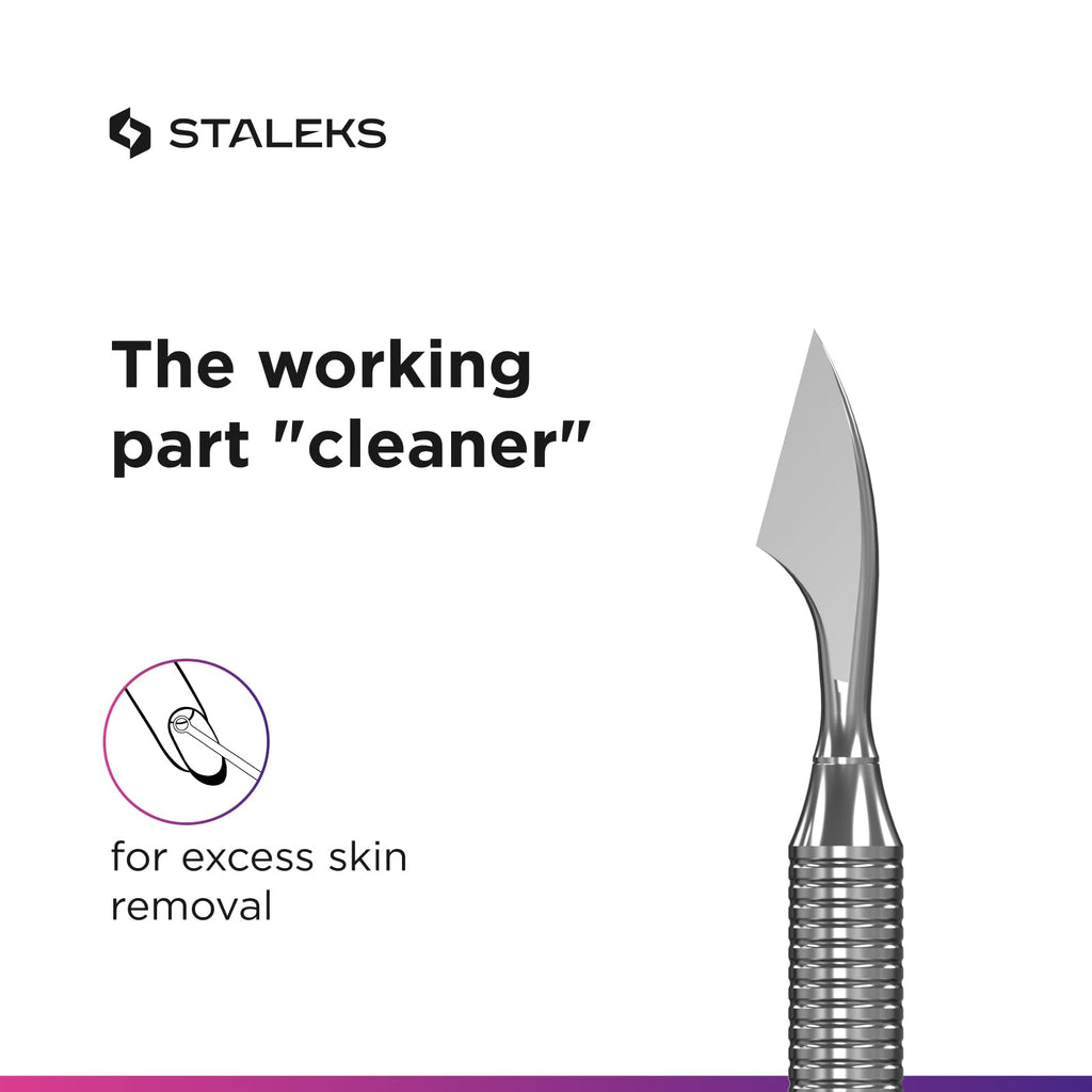 Staleks Pro Manicure Pusher Expert 90 Type 3 – Beveled & Cleaner Ends – Stainless Steel – Non-Slip Handle