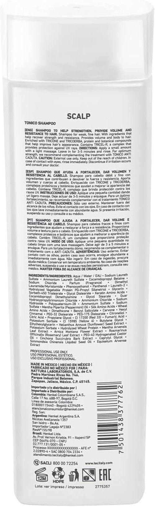 Tec Italy Tonico Volumizing Shampoo for Fine or Weak Hair, Strengthening, Adds Body & Thickness, Gentle Daily Cleanser, 10.14 fl oz (300 ml)