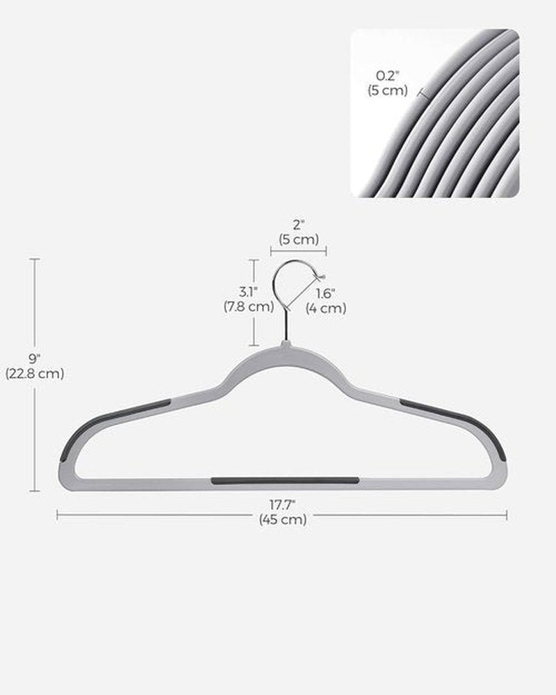 SONGMICS Plastic Coat Hangers - Space-Saving Design, Pack of 50, Light Gray & Dark Gray