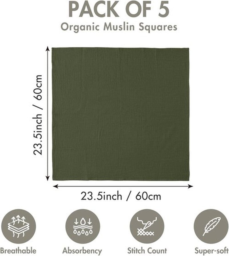 Skiennix Muslin Receiving Blankets - 5 Pack Neutral Swaddle Wraps for Newborns | Breathable & Skin-Friendly