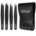 Shhhaz Professional Eyebrow Tweezers Set – Precision Slant, Pointed, Flat & Angled Tweezers for Women – Stainless Steel Facial Hair Removal Kit with Case