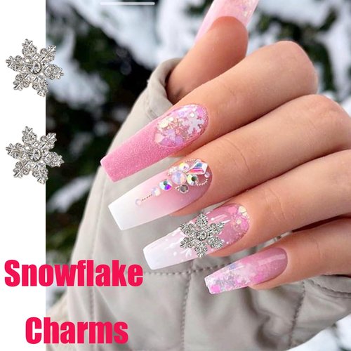 20Pcs Christmas Nail Charms 3D Snowflake Nail Art Charms Alloy Silver Winter Nail Rhinestones Glitter Christmas Nail Gems Diamonds Metallic Snowflake Nail Jewelry for Women DIY Xmas Nails Decoration