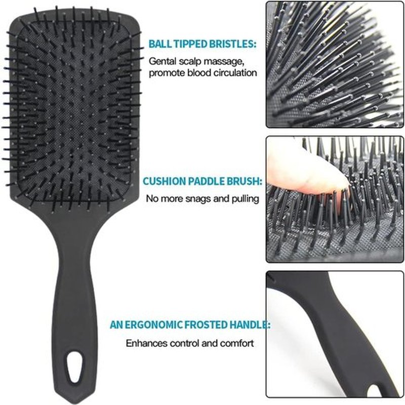 Aozzy 8Pcs Curly Hair Brush Set, Hair Brushes for Women, Round Brush for Blow Drying, Paddle Brush, Fit for Detangling Wet Long Thick Hair, Spray Bottle for Curly Wavy Hair, Family Daily Care（Black）