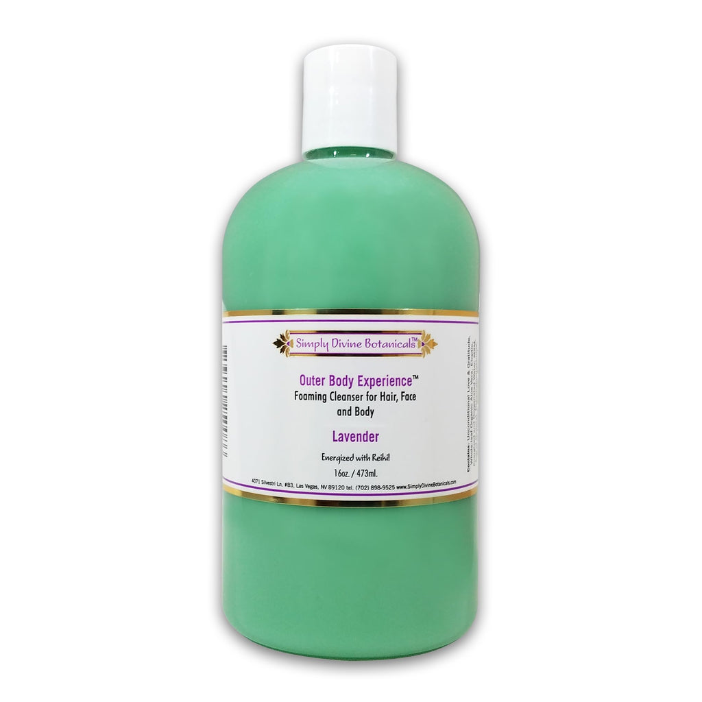 Simply Divine Botanicals Outer Body Experience Natural Foaming Cleanser for Body, Face and Hair, 16 oz (Lavender)