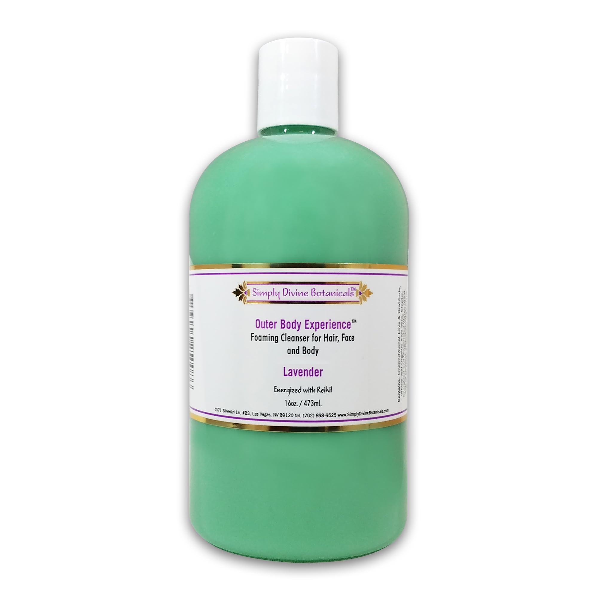 Simply Divine Botanicals Outer Body Experience Natural Foaming Cleanser for Body, Face and Hair, 16 oz (Lavender)
