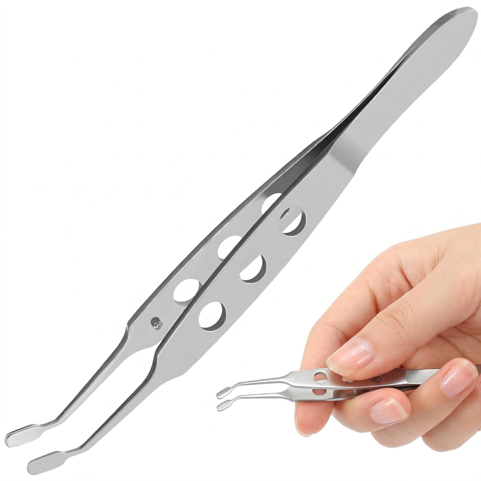 TEHAUX Meibomian Gland Expressor, Eyelid Massage Tool with Safety Stop Pin to Unclog Eye Oil Glands, Professional Dry Eye Tool for MGD & Chalazion Relief (Silver)