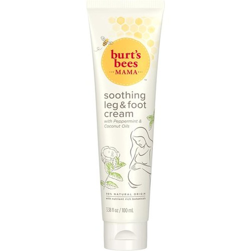 Burt's Bees Mama Bee Leg and Foot Cream - Soothing Peppermint & Coconut Oil Formula | 3.38oz, Fragrance-Free