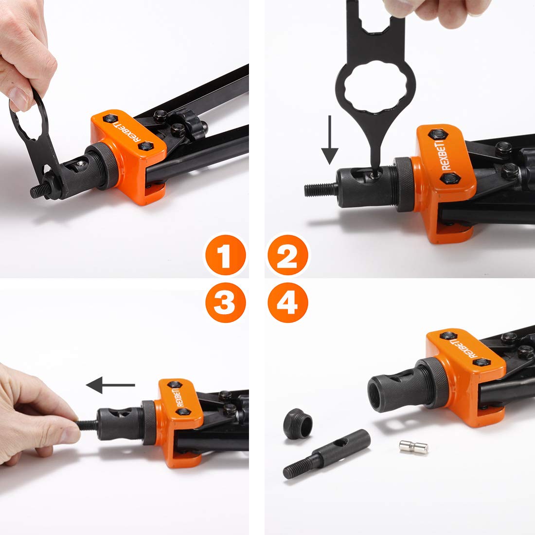 REXBETI 14" Rivet Nut Tool, Professional Rivet Setter Kit with 7 Metric & Sae Mandrels and 60pcs Rivnuts, Labor-Saving Design, Extra 1/4-20 mandrel with Rugged Carrying Case