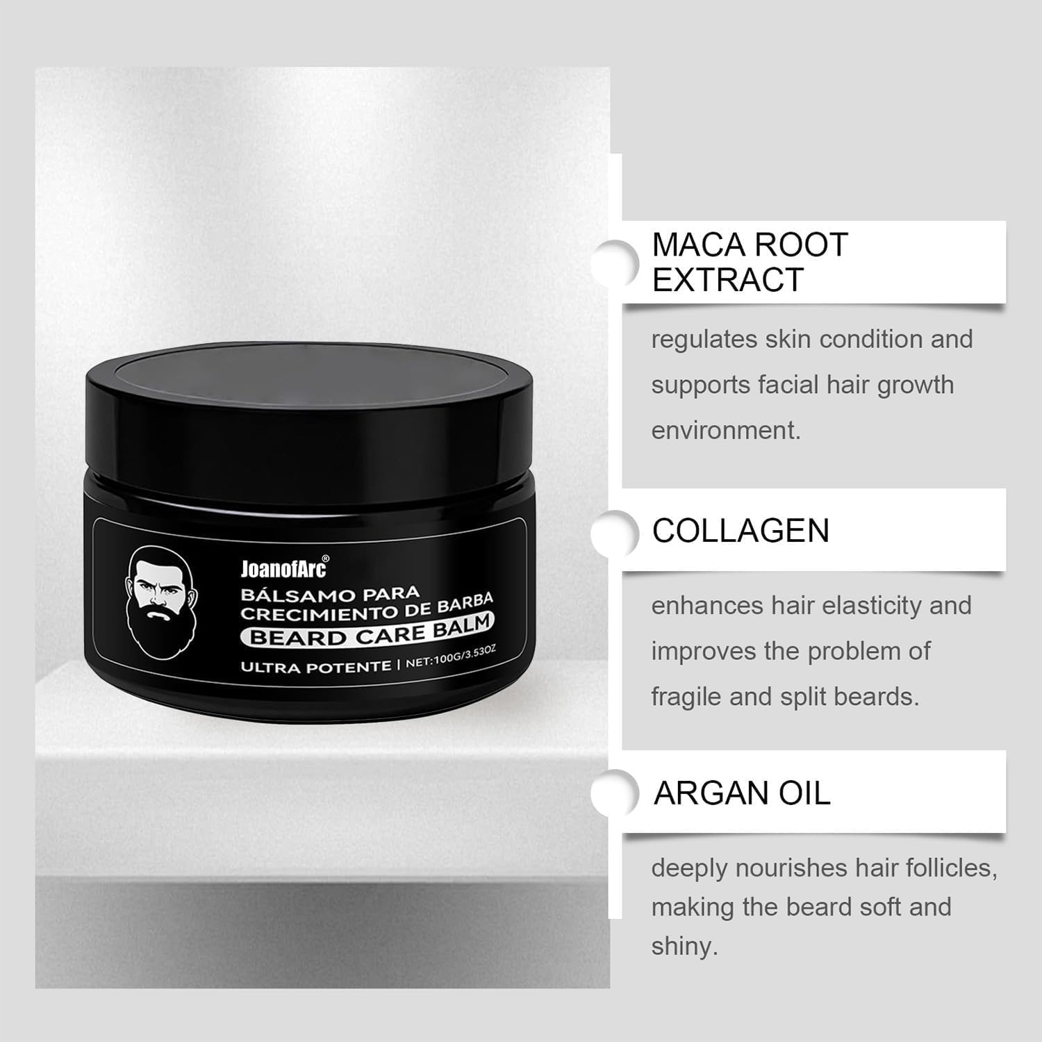 Beard Stimulating Balm for Men, Moisturizes & Strengthens Beard, Tames Flyaways & Hydrates Skin, 100 ml / 3.5 oz, Para Barba