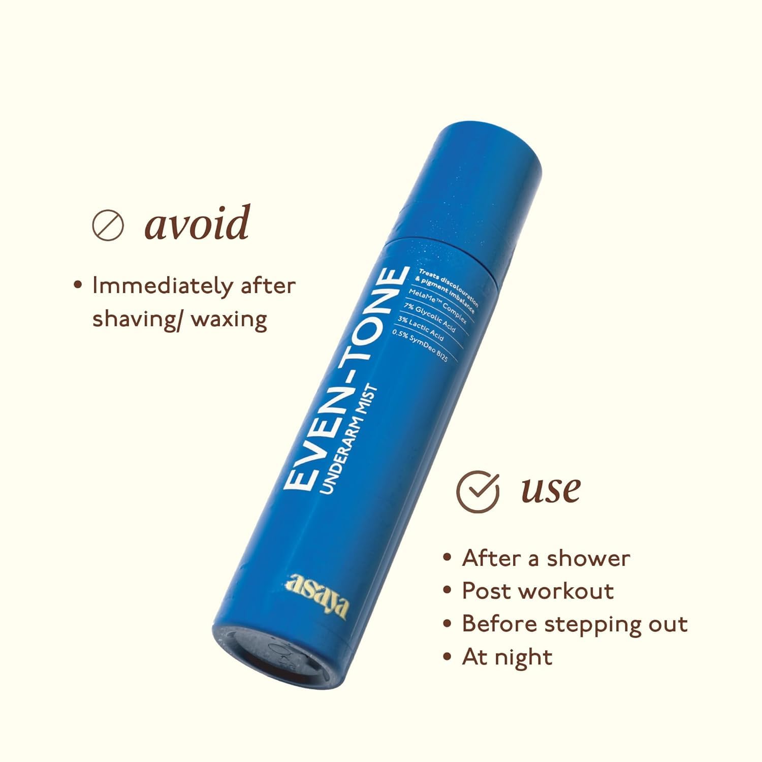 Even_Tone Underarm Mist | Lightweight Spray for Underarm Pigmentation Removal & Odour Control | Underarm Mist for Dark Underarms | 100 ml | Asaya_