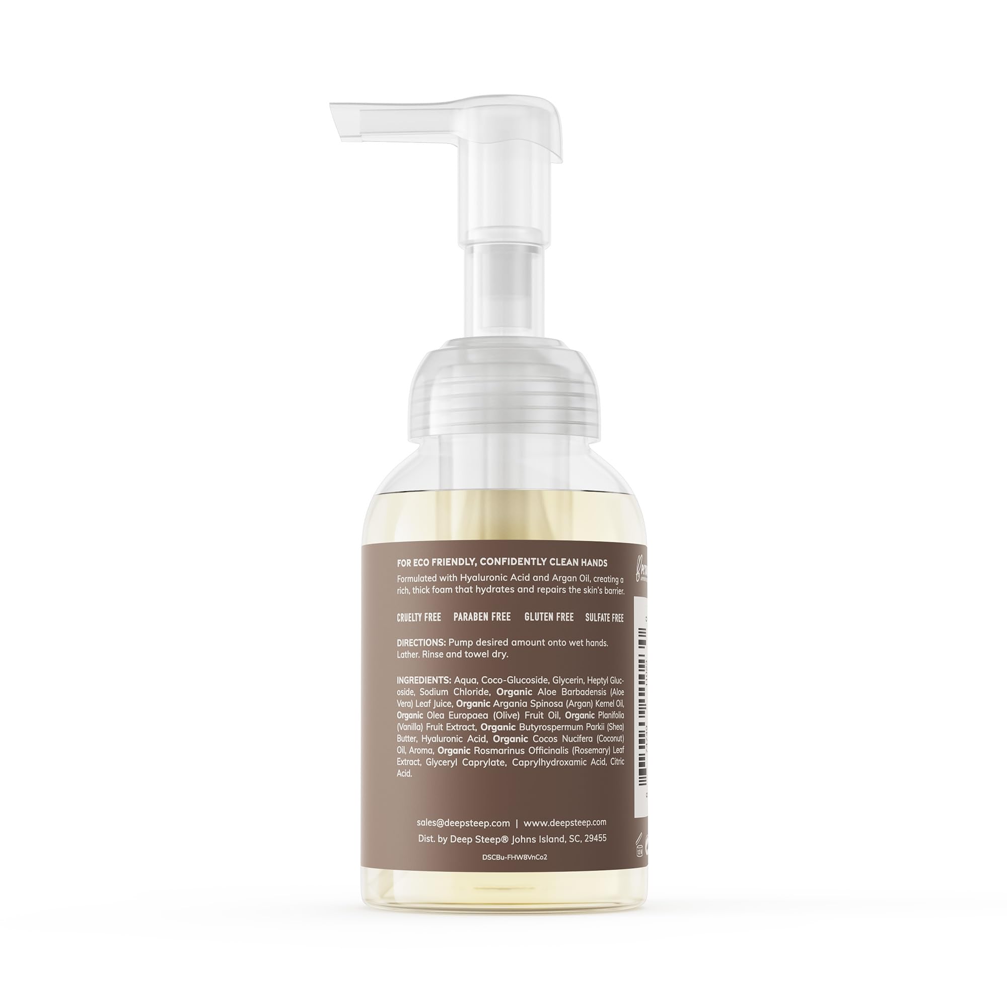 Deep Steep Foaming Hand Wash, Vanilla Coconut, 8 oz – Gentle Cleanser with Aloe, Argan Oil, Shea Butter & Hyaluronic Acid – Vegan, Clean Beauty, Soft & Hydrated Hands