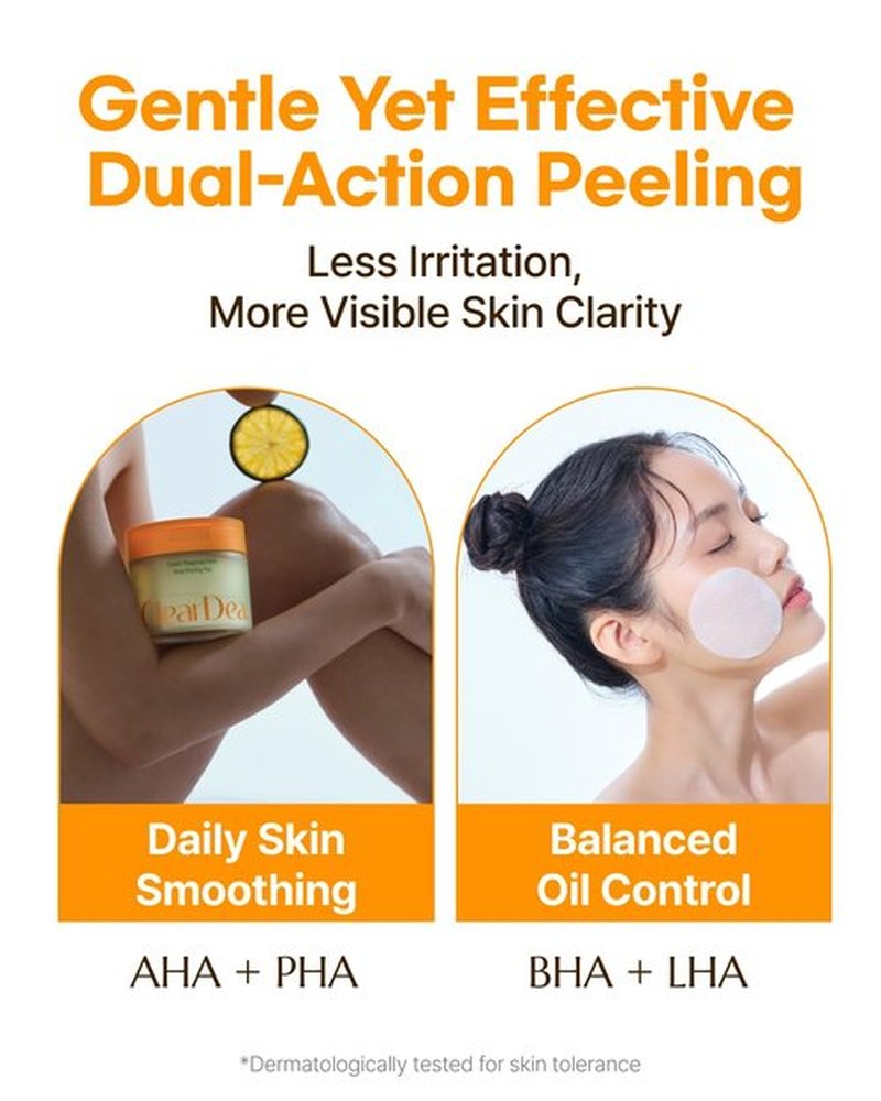 ClearDea Green Tangerine Dual Peeling Pad – Korean Exfoliating Toner Pads with 4HA Complex, Jeju Citrus Vinegar, Oil Control, Dual-Sided Texture, Hydrating & Smoothing, 50 Pads