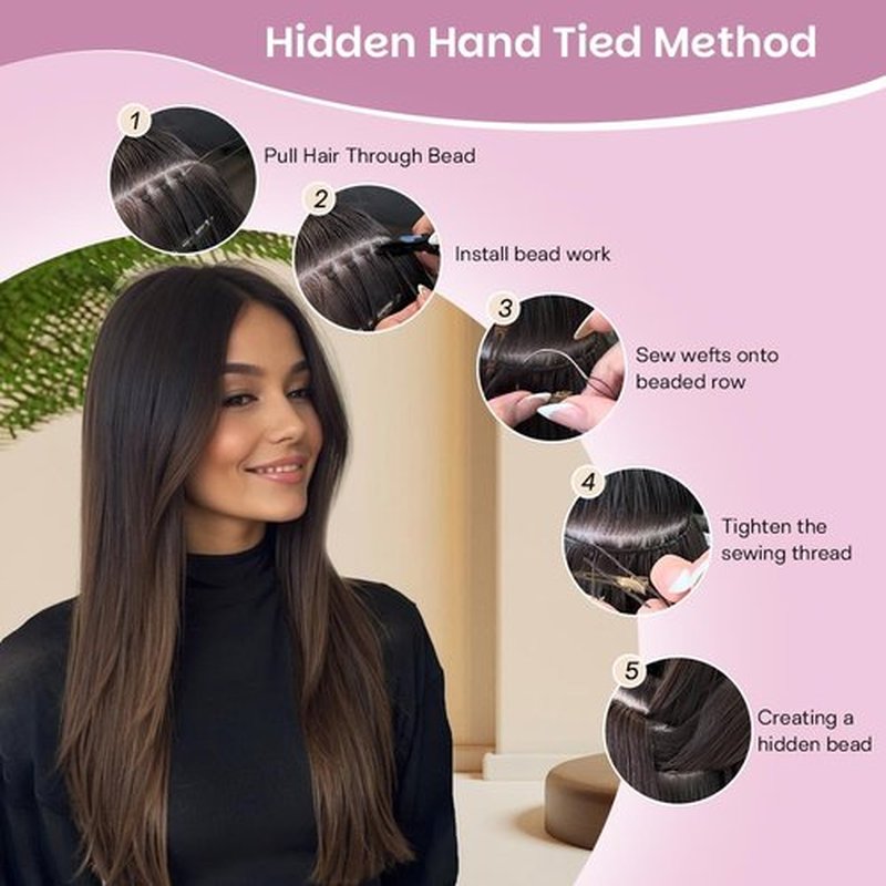 Kraler Hair Extension Tools Kit 200 Silicone Beads 1 Three Hole Pliers 2 Sewing Thread 1 Loop Tool 1 Crochet Hook 4 Types Sewing Needles 1 Bag Black Mini Rubber Hair Elastic with Storage Case (Black)