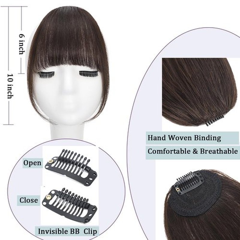 QingChang Clip in Bangs Real Human Hair Dark Brown Wispy Fake Bangs Hair Clip on Bangs Extensions for Women Fringe Hairpieces for a New Hairstyle Instantly (#2)