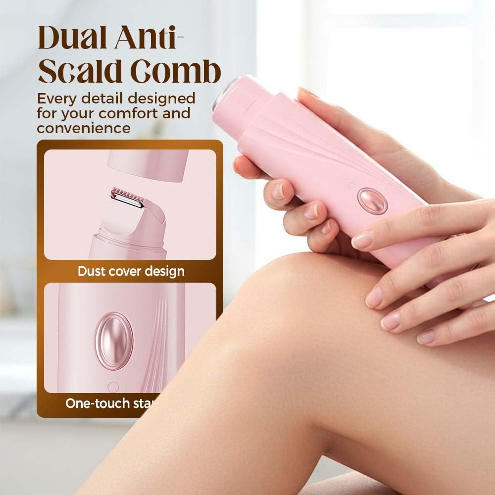 2-in-1 Electric Bikini Trimmer for Women, Waterproof Dual-Head Shaver & Epilator for Pubic, Underarm, Legs & Face, Rechargeable Painless Hair Removal (Pink)