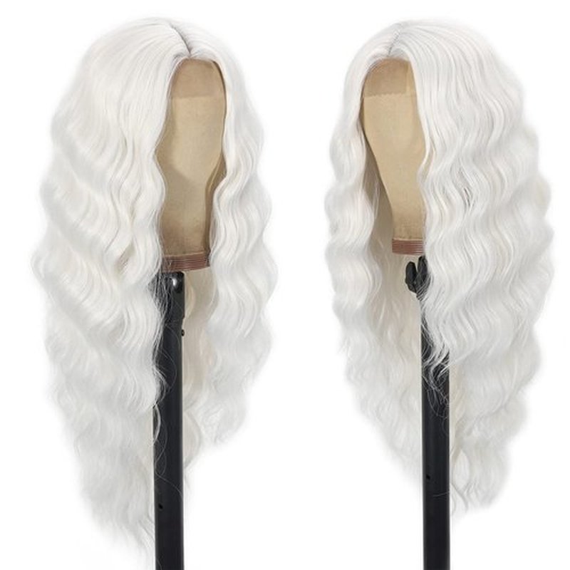 Daiaces Long Curly White Lace Front Wigs for Women Middle Part Wavy Wig Natural Looking Hair Replacement Wig for Daily Party Use Cosplay Costume Halloween