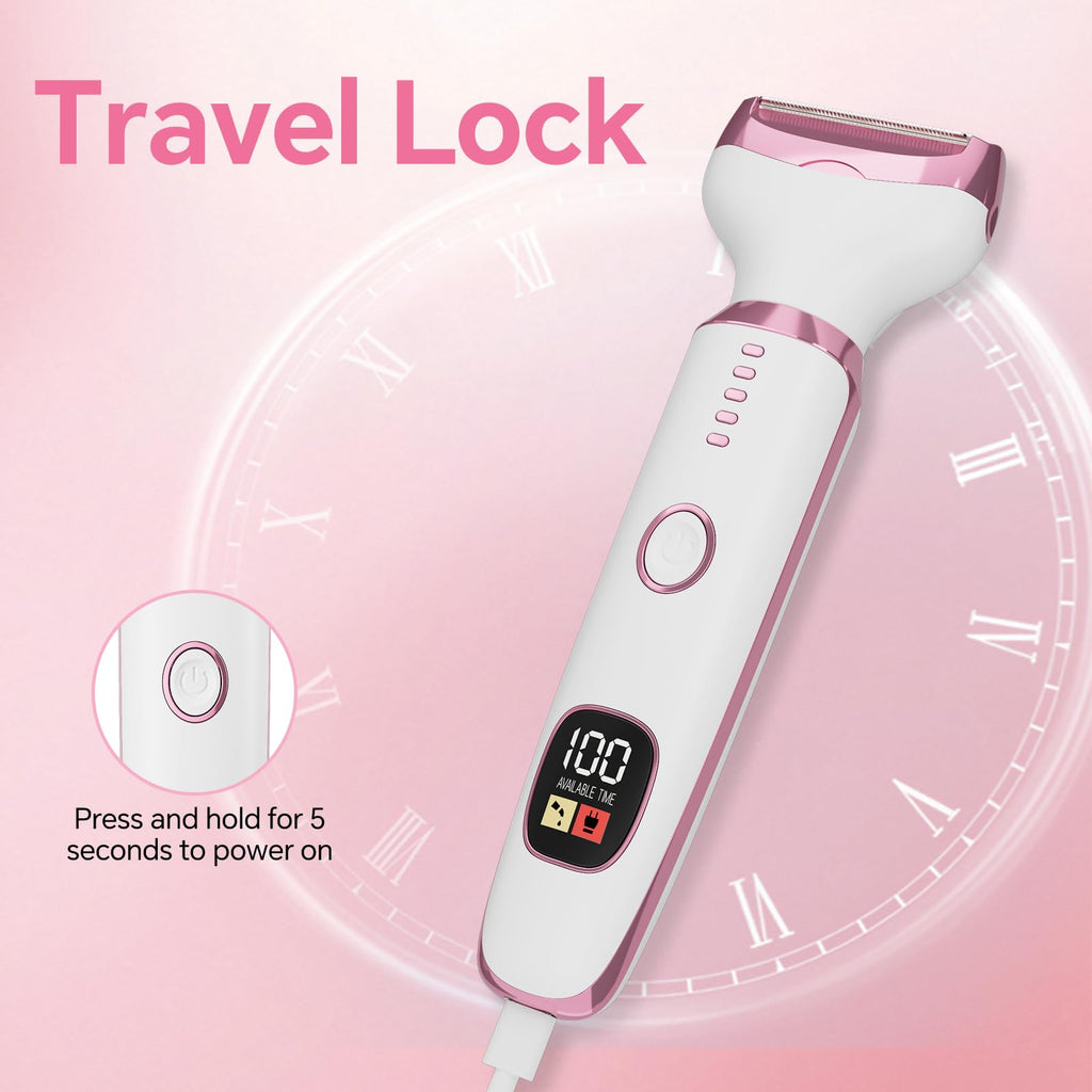 Electric Razor for Women 4-in-1 Bikini Trimmer & Body Shaver for Face, Legs, Underarms, Pubic Hair – Rechargeable Wet/Dry Painless Hair Removal with LED Display (White)