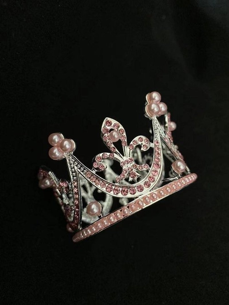 Round Mini Rhinestone Pearl Crown Princess Pink Crown Party HatPhoto Prop