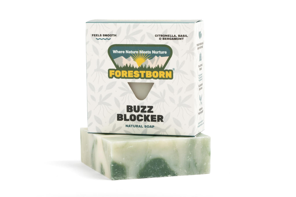 FORESTBORN Buzz Blocker All Natural Outdoor Bar Soap, 5 oz – Citronella, Basil & Bergamot Blend | Fresh Skin, Fewer Bites