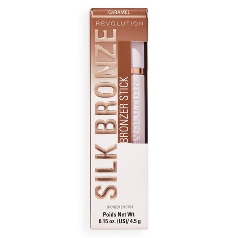 Revolution Beauty London Skin Silk Bronzer Stick - Buildable Cream-to-Powder Formula, Vegan & Cruelty-Free, Tan Carmel, 0.15 oz