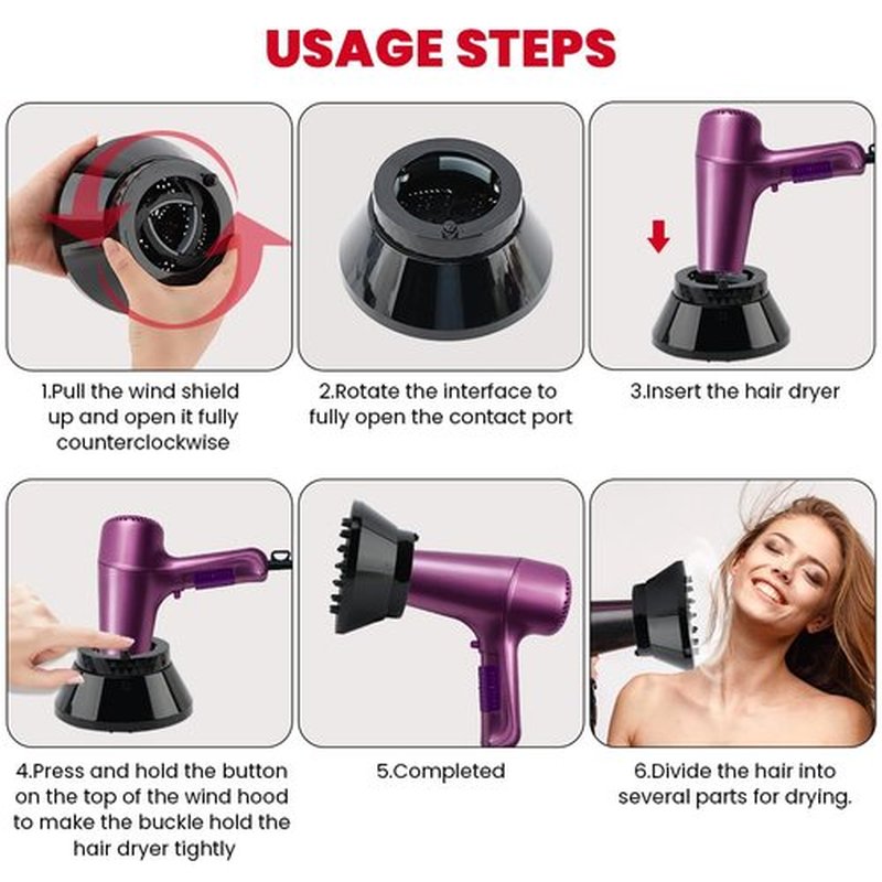 Skiennix Universal Hair Dryer Diffuser - Professional Attachment for Curly & Wavy Hair | Adjustable 1.4" to 3.2" - Black
