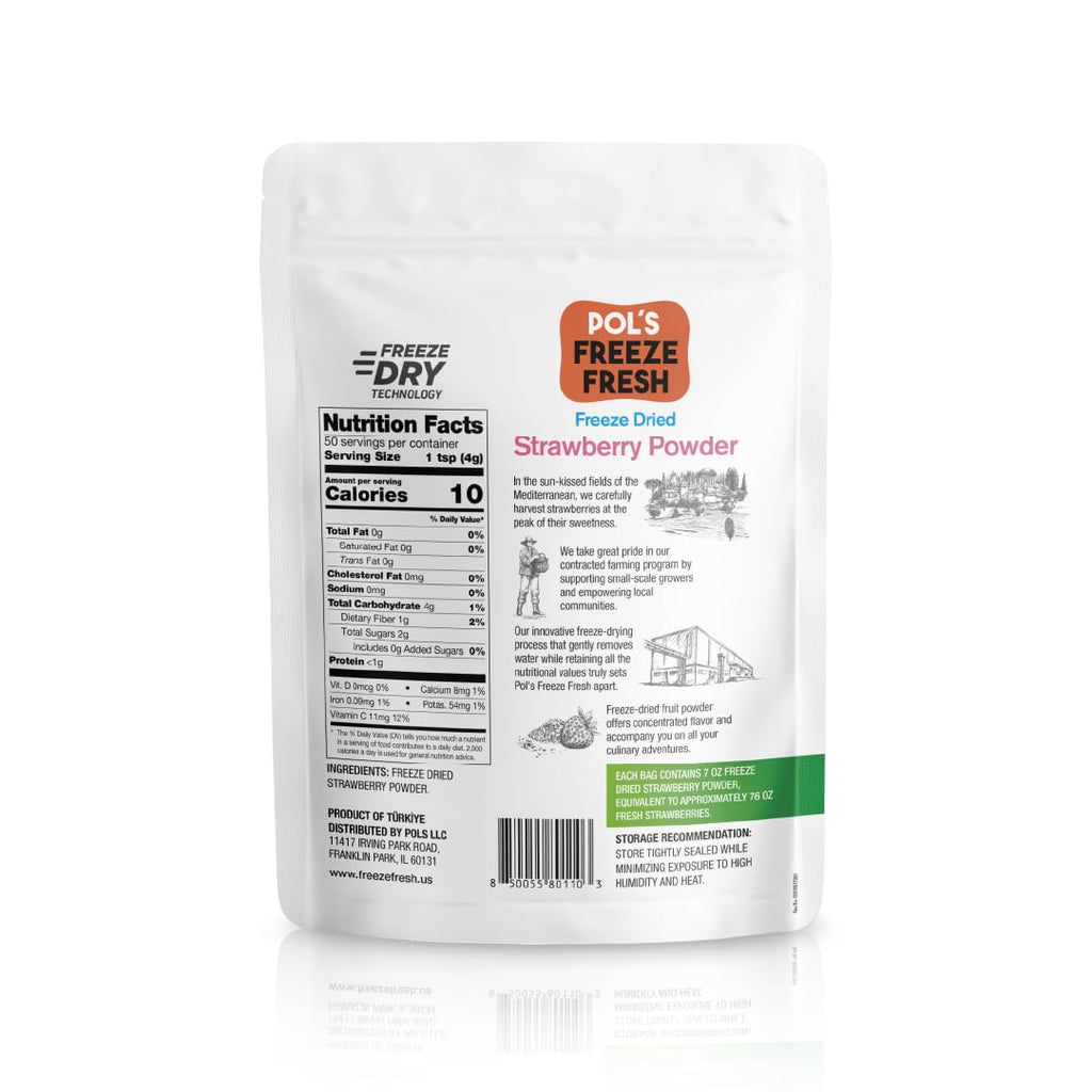 Pol’s Freeze Fresh - 7 oz Freeze-Dried Strawberry Powder Non-GMO, Kosher, No Added Sugar, Gluten-Free, Vegan, No Additives and Preservatives for Baking,Flavoring