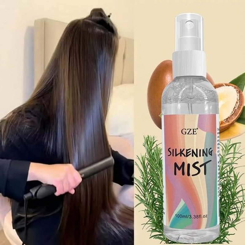 GZE Silk Spray with Moroccan Argan Oil - Alcohol-Free Thermal Protector for Hair Straightening & Detangling
