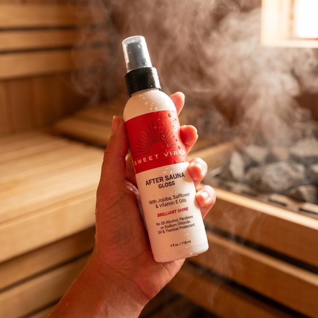 Sweet Vibes After Sauna Gloss – Post Sauna Hair Shine Spray for Women & Men | Hydrating Anti-Frizz Mist, Heat + UV Protection, Clean Nourishing Formula - 4 Fl Oz