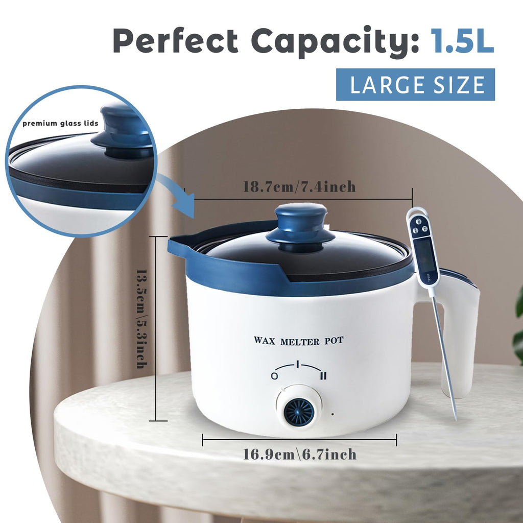 Ksedcon Wax Melter for Candle Making with Thermometer, Electric Wax Melting Pot Kit with Wicks, Double Candle Making Crock Set with Measurements