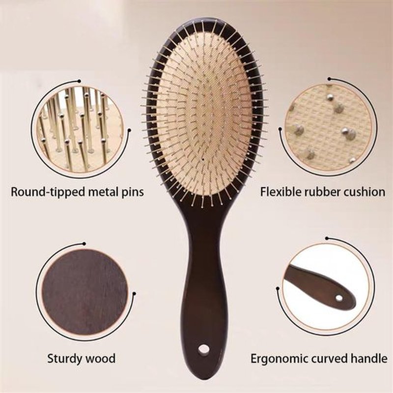 Skiennix Wooden Paddle Hair Brush - Anti-Frizz Metal Detangling Comb for All Hair Types | Scalp Massage, Wet/Dry Use