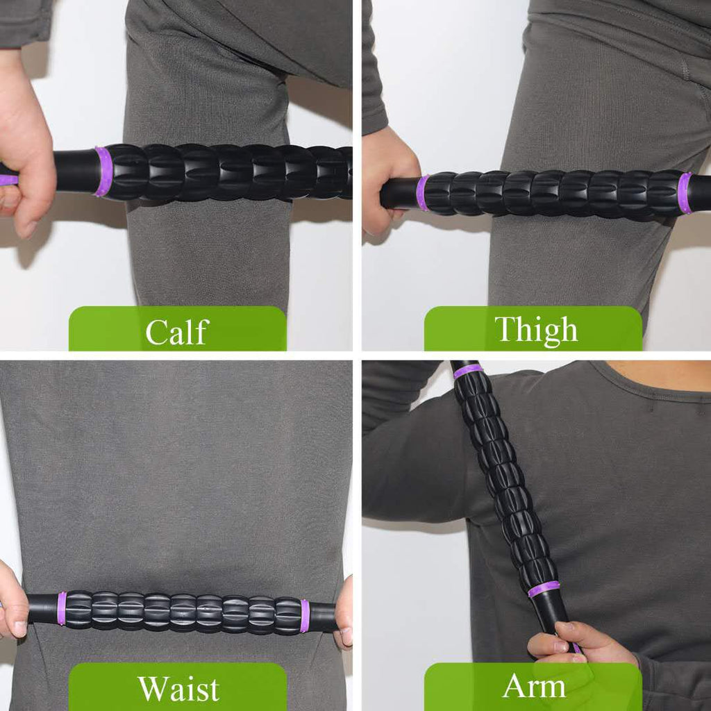 MZDXJ Muscle Roller Massage Roller Stick- Deep Tissue Fascia Blaster for Myofascial Pain Relief, Lymphatic Drainage & Body Sculpting, Handheld Physical Therapy & Recovery Tool (Purple Black-18 inch)