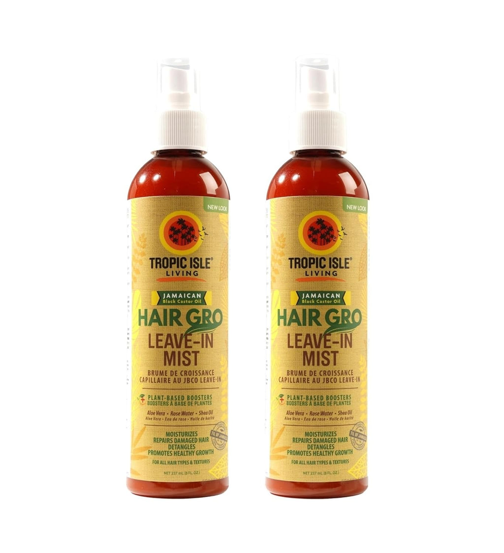 Tropic Isle Living Leave In Conditioner For Black Women – 2x Hair Gro Leave-In Mist 8oz Bundle with Rose Water, Aloe Vera & Shea Oil – Detangling, Moisturizing, and Strengthening – Gift Set (2 Items)
