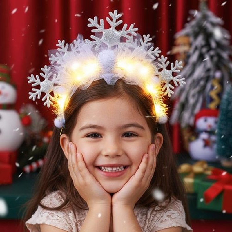 Catery Light Up Snowflake Headband White Christmas Headpiece Snowflake Costume Accessoriess for Women and Girls