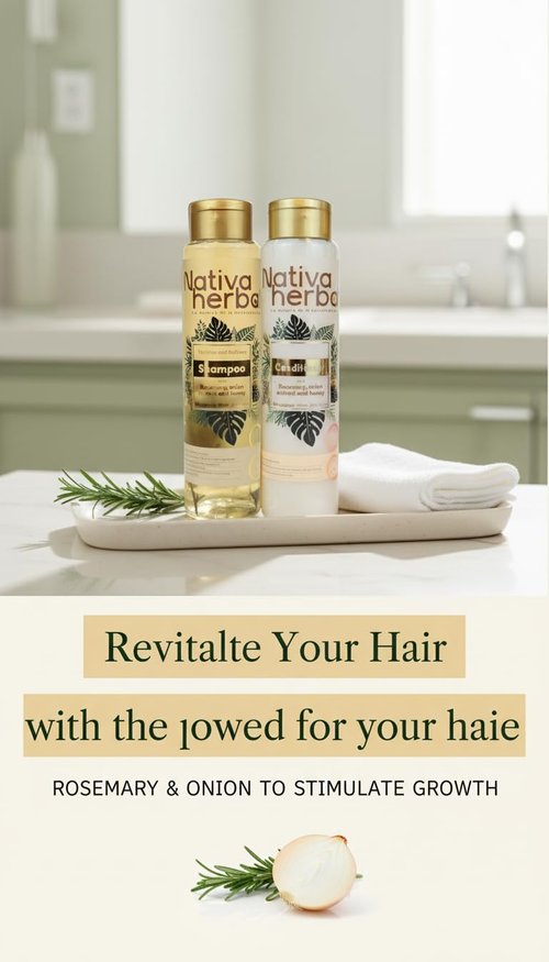 Nativa Herbal Rosemary and Onion Shampoo & Conditioner – Hair Growth and Anti Hair Loss Set, Organic 18.5 fl oz Each, Strengthens Roots, Restores Shine, Paraben Free Natural Hair Care