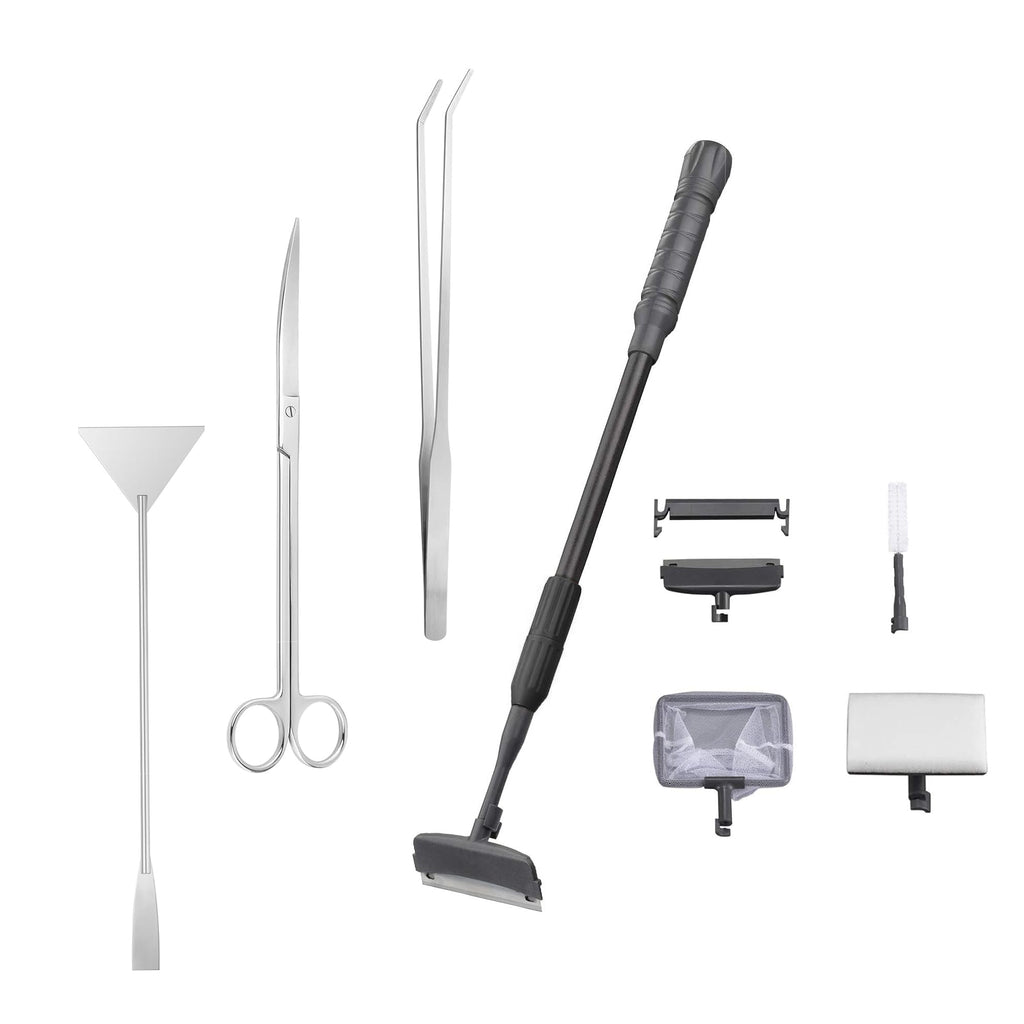 Carefree Fish 7IN1 Aquarium Cleaning Tools Long Handle Adjustable Length 18~24Inch Fish Tank Cleaner Kit Algae Scraper Scrubber Brushes Set Plant Scissor Long Tweezer