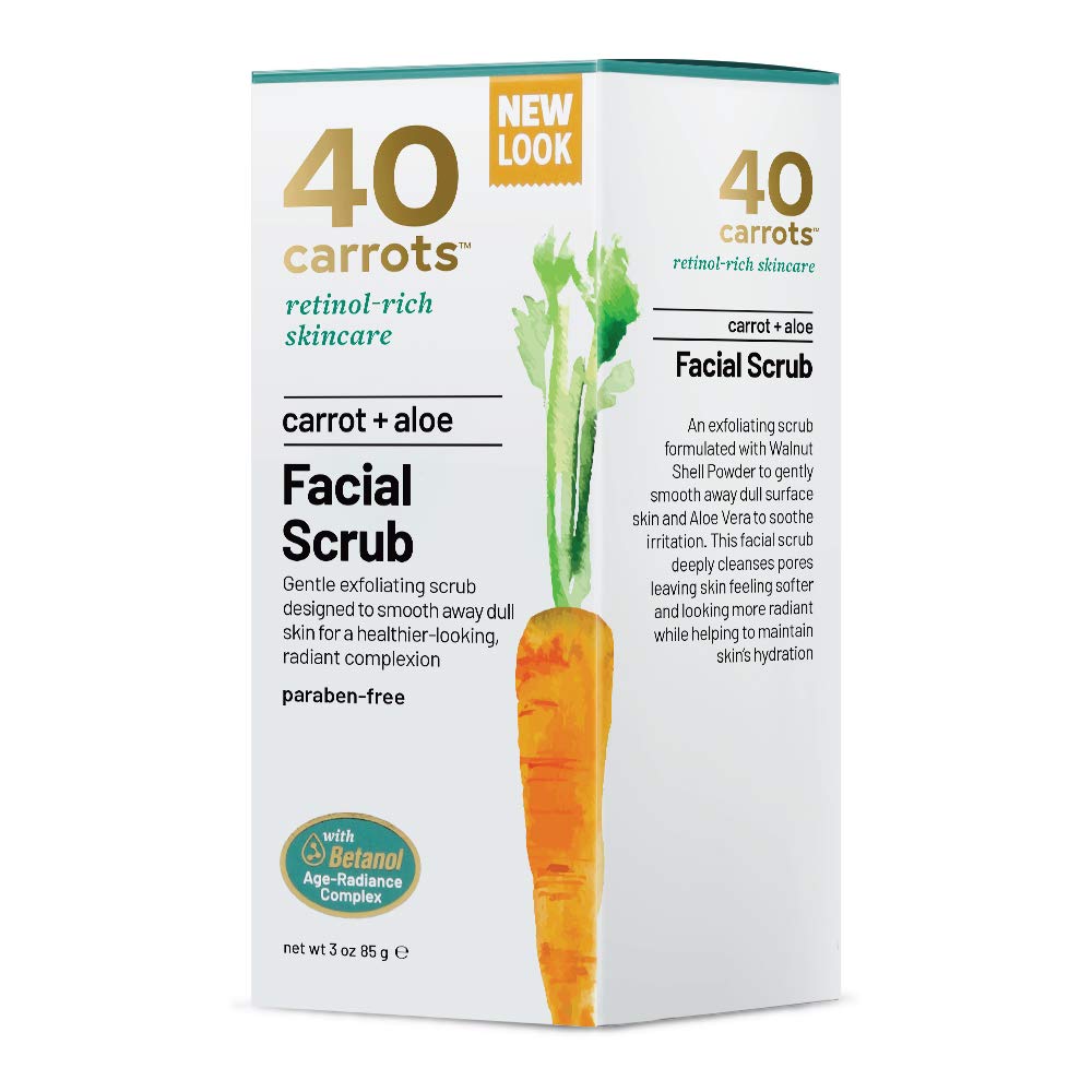 40 Carrots Carrot Aloe Facial Cleansing Facial Scrub - Helps Improve Skin Tone & Texture | Get Softer Radiant Looking Skin | Made in USA, Paraben & Cruelty Free (3oz)
