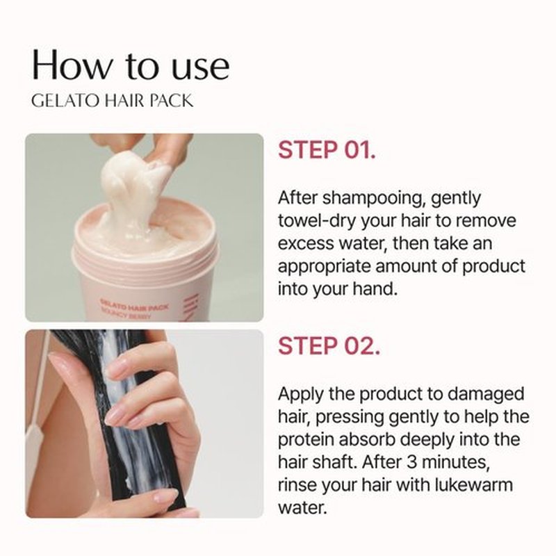 lilyeve REPAIRTURN Gelato Hair Pack, Milk, Egg & Protein for Hair Repair, Hair Mask for Split End Smoothing, Damaged Hair Treatment, Boost Hair Elasticity - Korean Hair Care, Bouncy Berry 6.76 fl.oz
