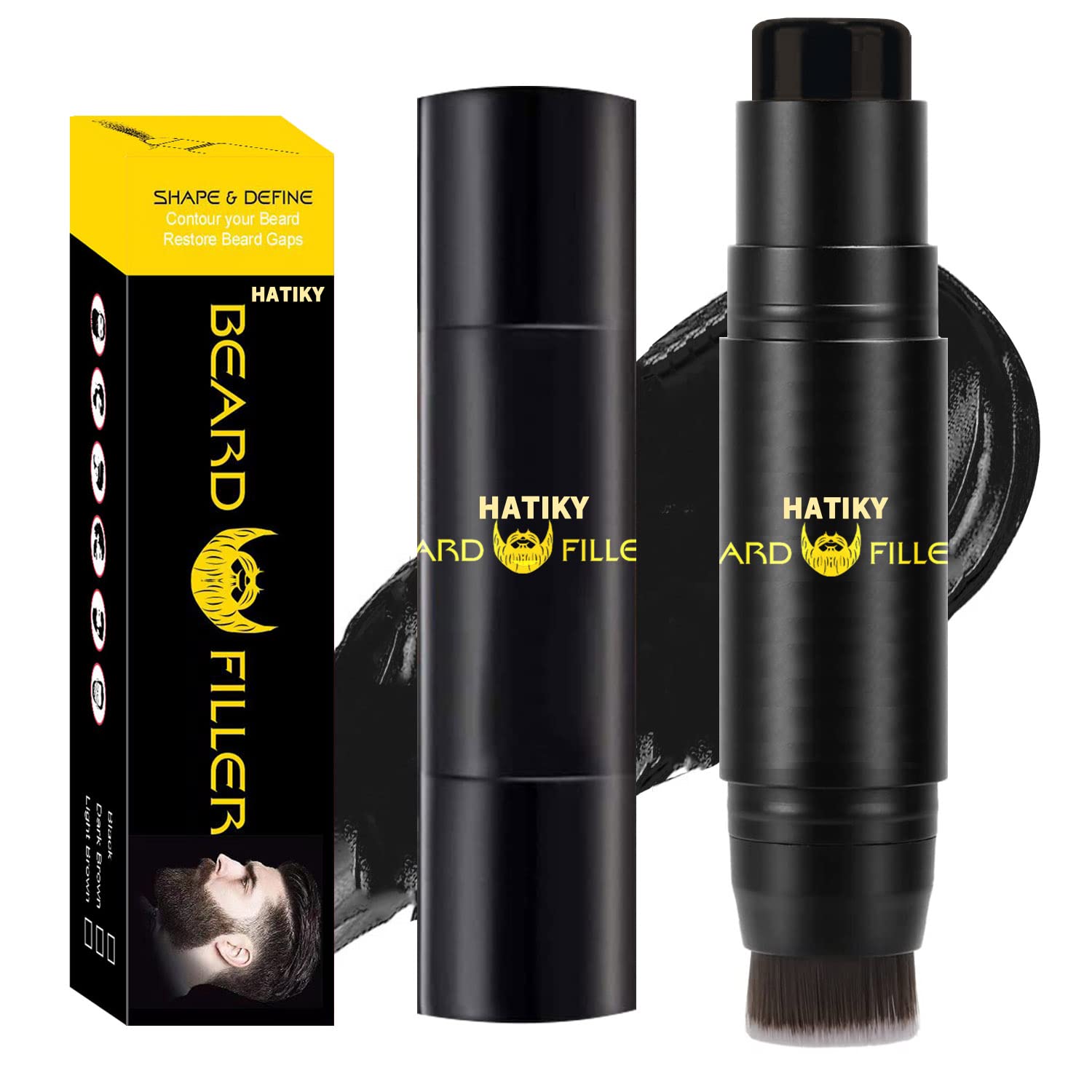 HATIKY Beard Pencil Filler for Men, Cylindrical - Water Proof & Sweat Proof, Long Lasting, Fills Beard Gaps for Natural Look, Easy to Use, with Soft Bristle Brush